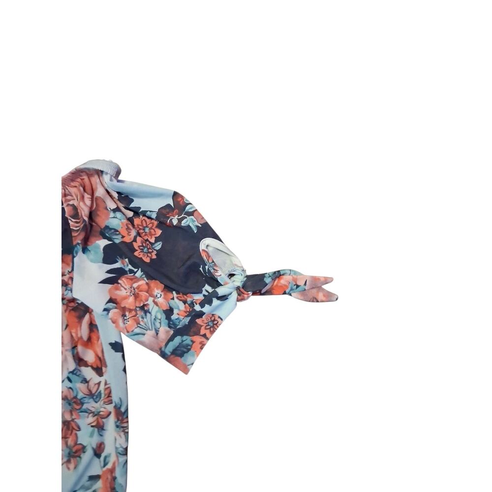 HEIMISH USA Off-Shoulder Floral Blouse in Light Blue and Coral Cottagecore Boho - Picture 5 of 7